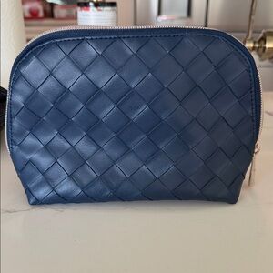 Elegant Blue Woven Leather cosmetic bag